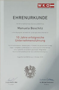 Ehrenurkunde Manuela Boschitz 10 Jahre