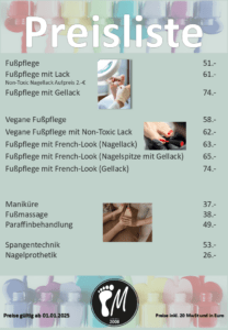 a menu with images of hands and feet